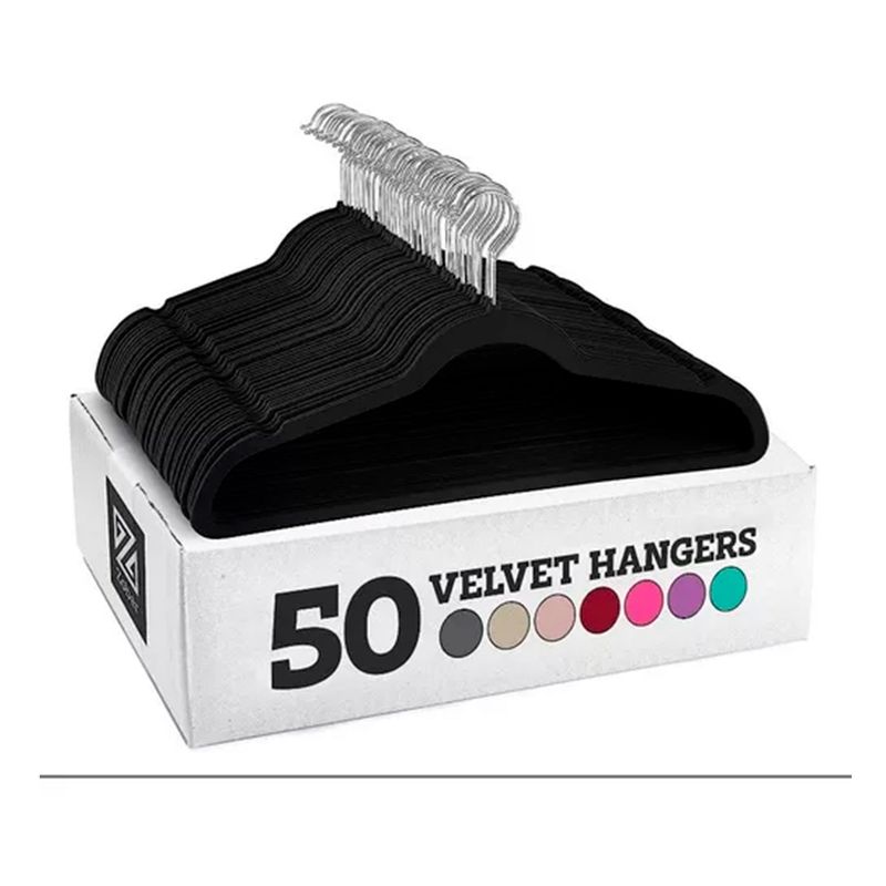 GENERICO - Set 50 Colgadores De Ropa Terciopelo Antideslizante Negro