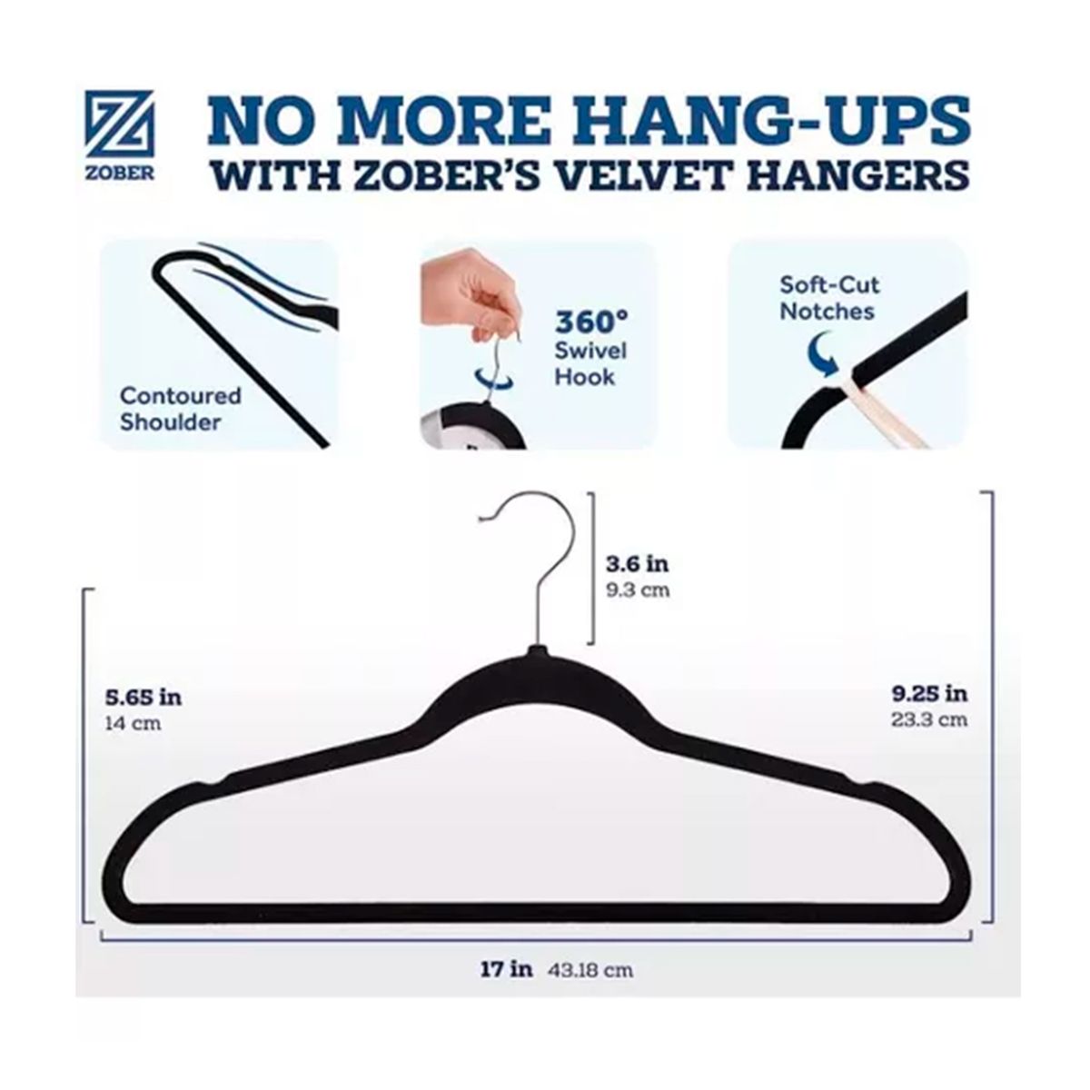 GENERICO - Set 50 Colgadores De Ropa Terciopelo Antideslizante Negro.