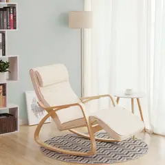 VASAGLE - Silla Mecedora con Reposapiés 5 posiciones Beige