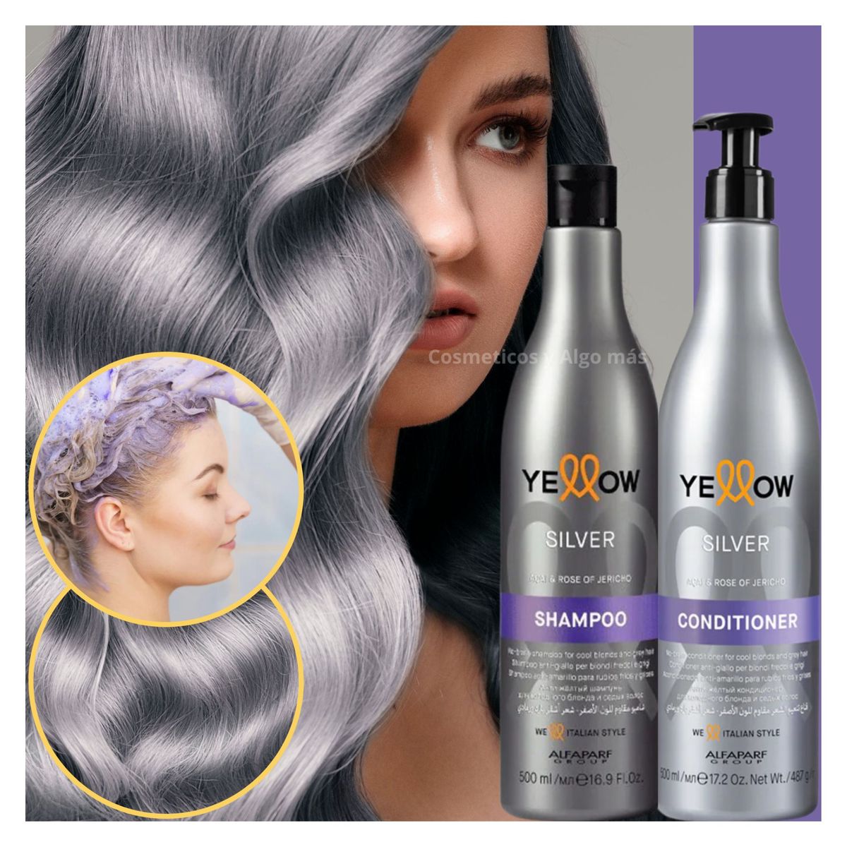 ALFAPARF MILANO - Kit Shampoo mas Acondicionador Matizadores Violeta Yellow efecto PLATA