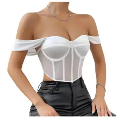 GARSIL - Crop Top Para Mujer Con Escote Princesa - Tela Semi Transparente