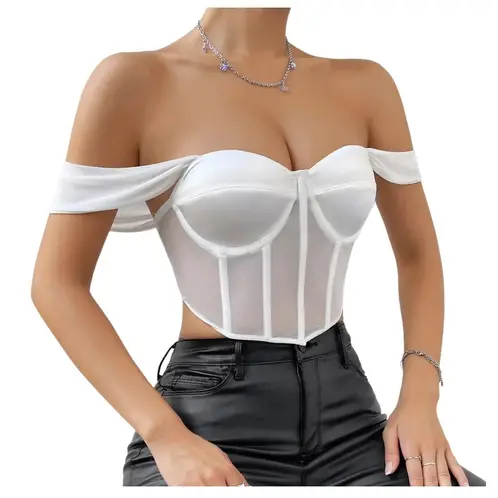 GARSIL - Crop Top Para Mujer Con Escote Princesa - Tela Semi Transparente
