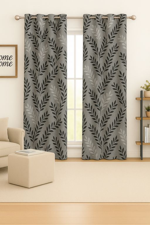 Pack 2 Cortina de Tela Delgada 100% Blackout Hoja Gris 225x140 cm