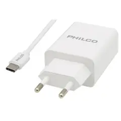 PHILCO - CARGADOR DE PARED QUALCOM C/PUERTO TIPO C Y CABLE LIGHNTNING