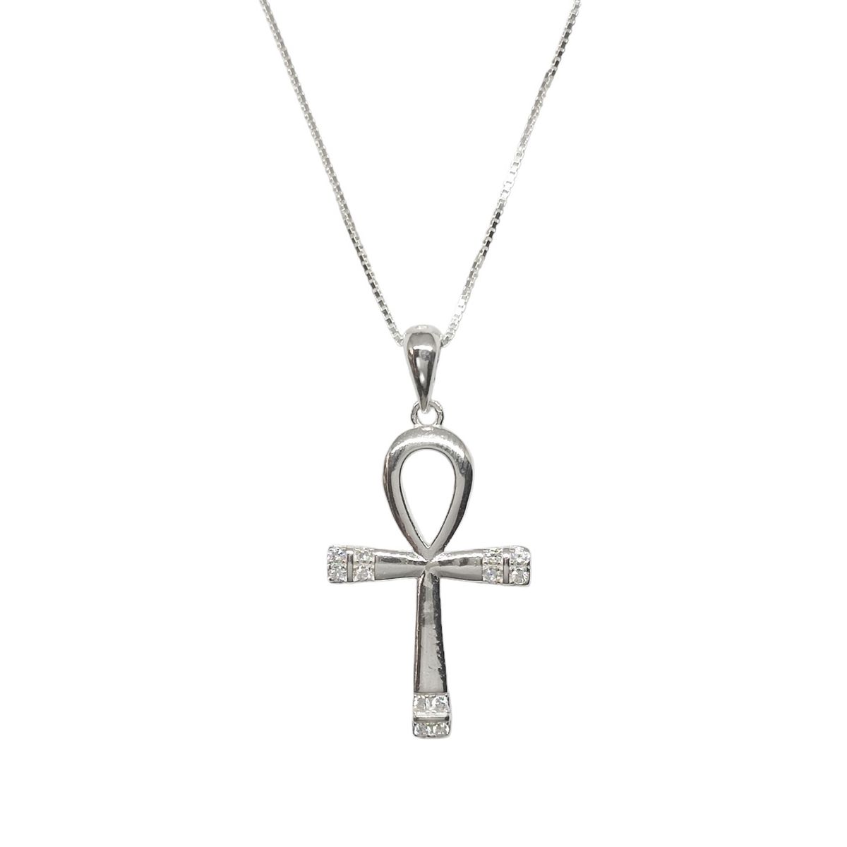 COGGIOLA - Collar Cruz Ankh Circón Grande Plata Fina 925