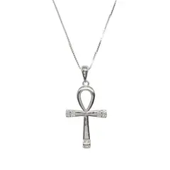 ANDREA COGGIOLA JOYAS - Collar Cruz Ankh Circón Grande Plata Fina 925