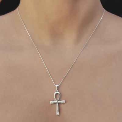 Imagen 2 del producto Collar Cruz Ankh Circón Grande Plata Fina 925