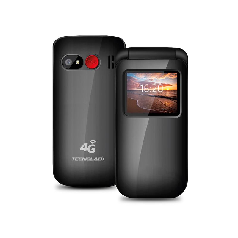TECNOLAB - Celular Senior Tecnolab Shell Sos 4G 1.77 Pulgadas Negro