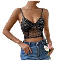 Crop Top Para Mujer Con Bordado De Flores Y Encaje Ajuste Lateral