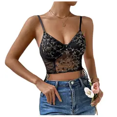 GARSIL - Crop Top Para Mujer Con Bordado De Flores Y Encaje Ajuste Lateral