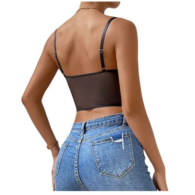 Imagen 2 del producto Crop Top Para Mujer Con Bordado De Flores Y Encaje Ajuste Lateral