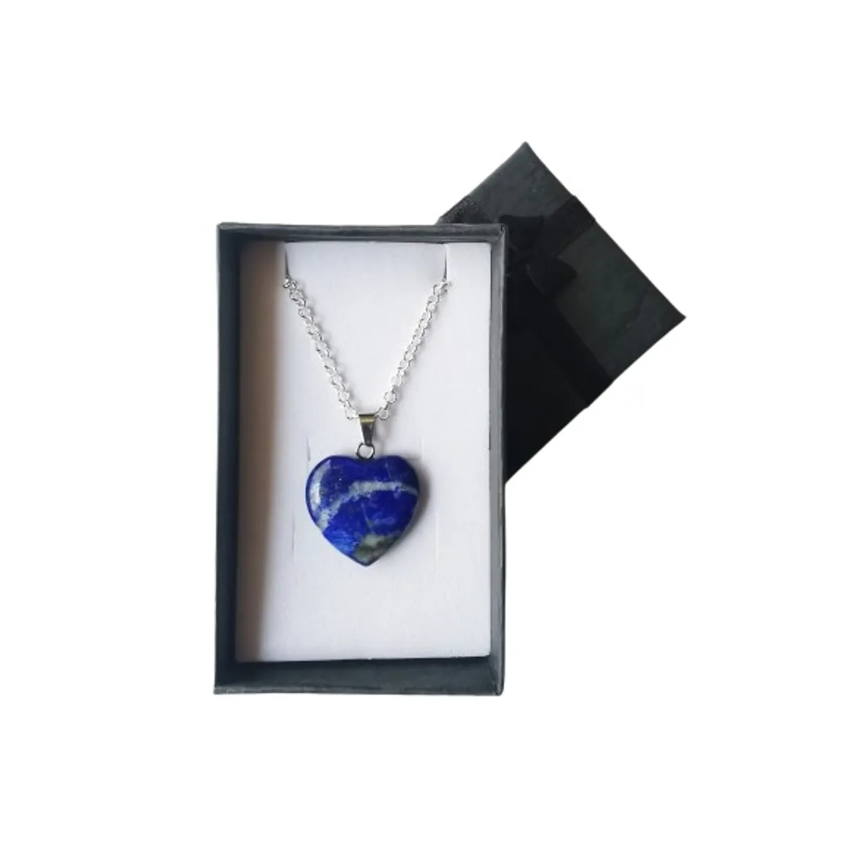 GENERICO - Collar Lapis Lazuli Corazon piedras energeticas cadena de plata 925