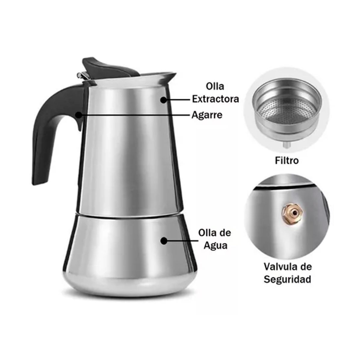 GENERICO - Cafetera Italiana Inoxidable Espresso 2 Tazas