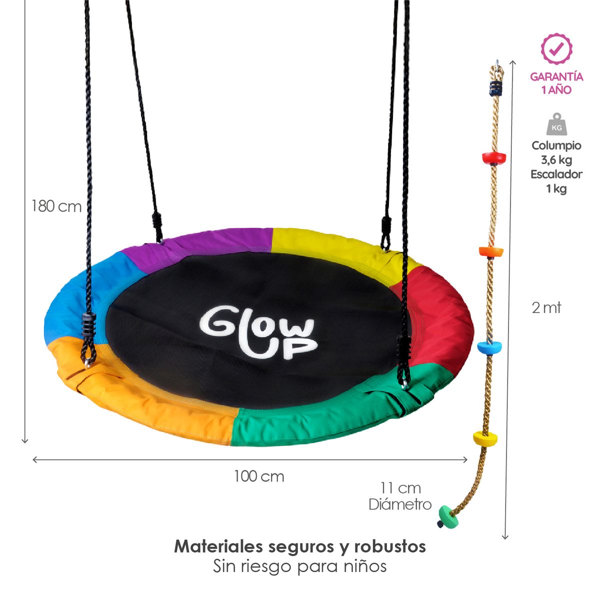 GLOWUP - Pack Columpio Hamaca Redonda + Escalador GlowUp Multicolor