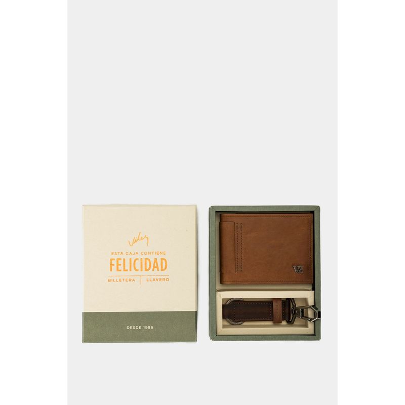 VELEZ - Vélez Kit Billetera y Llavero De Cuero Vintage Brandy