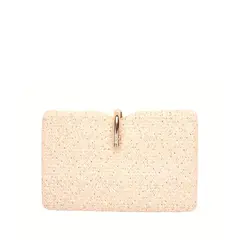 VANE COLLECTION - Cartera mujer rafia blanca cadena colgante dorada