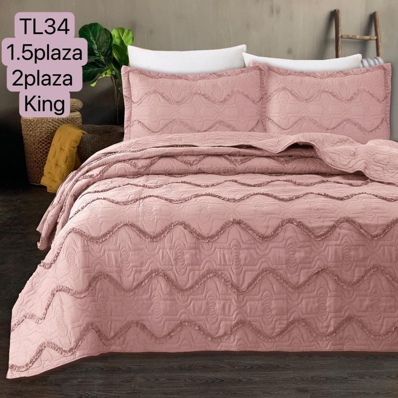 GENERICO - Quilt de Verano 2 plazas con Relieve Color Palo Rosa