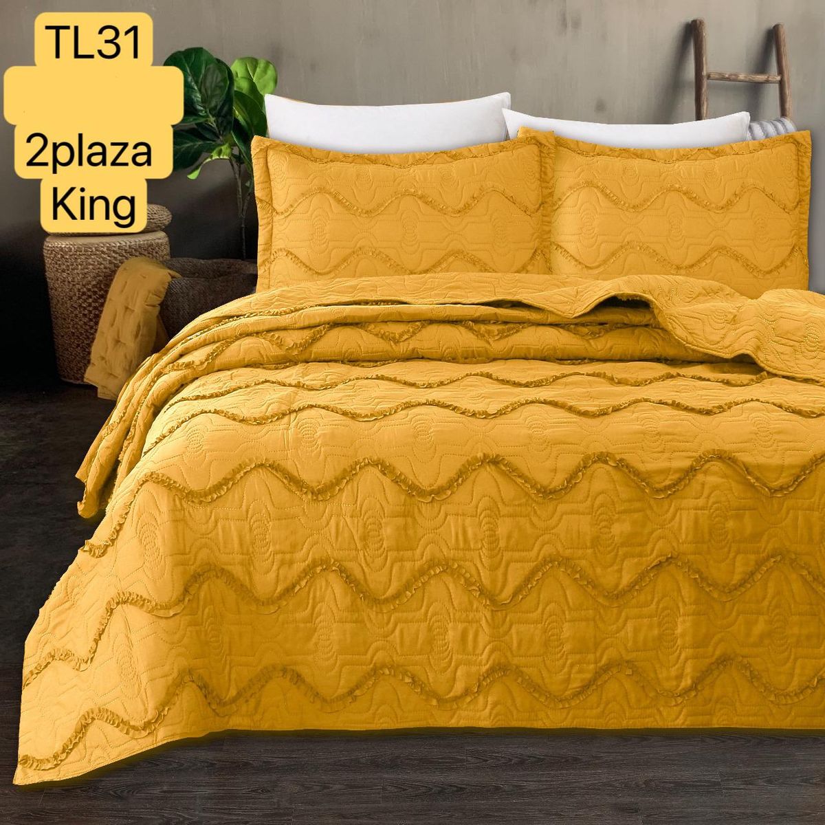 GENERICO - Quilt de Verano 2 plazas con Relieve Color Mostaza