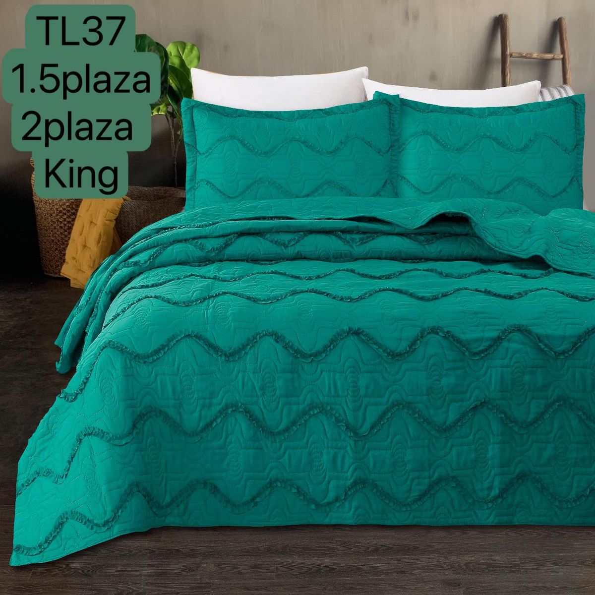 GENERICO - Quilt de Verano 2 plazas con Relieve Color Turquesa