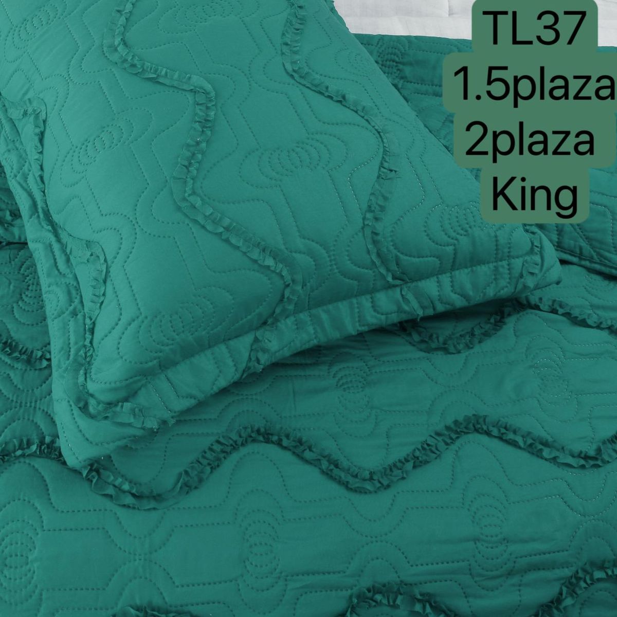 GENERICO - Quilt de Verano 2 plazas con Relieve Color Turquesa