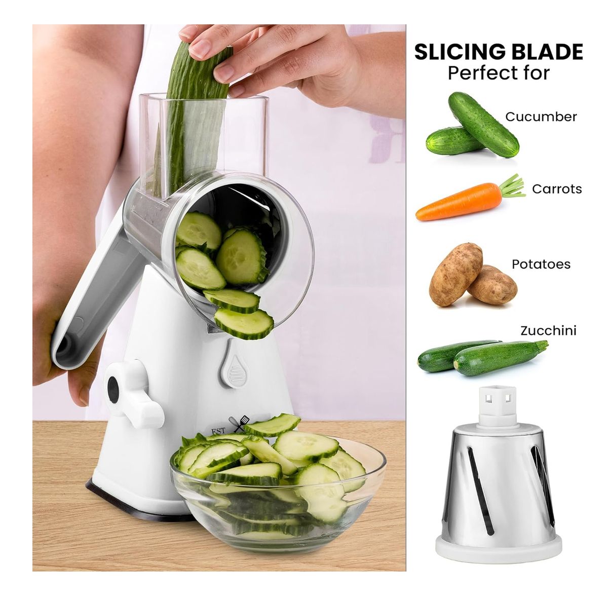 LELOX - Rallador de queso giratorio manual con mango Blanco