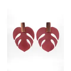 JARDIN DEL ESTE - Aros mujer cuero monsteras rosa viejo