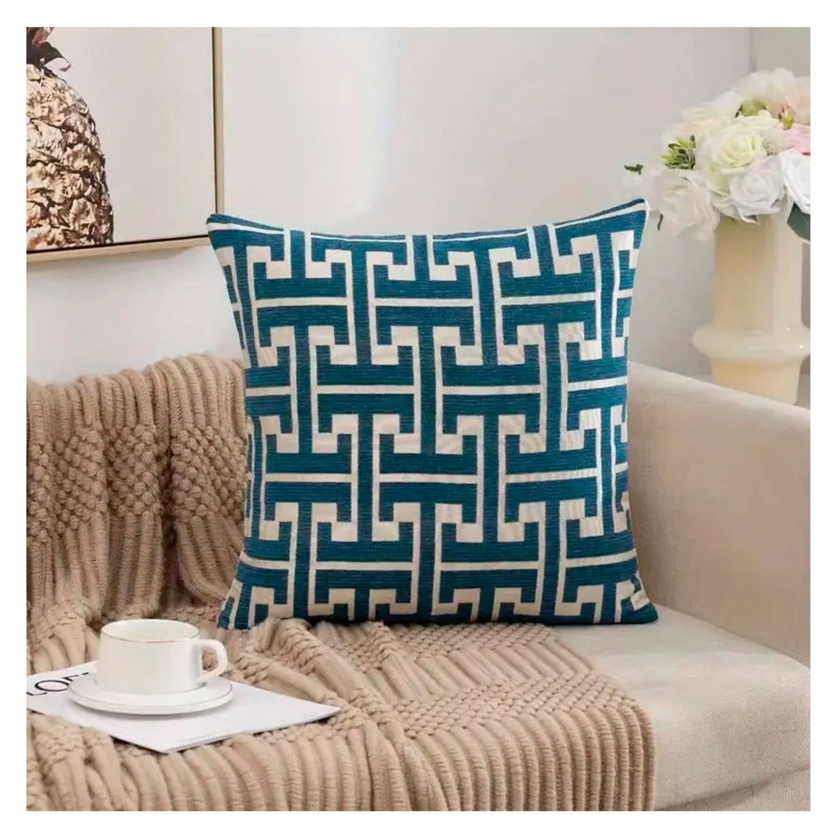 GENERICO - FUNDA PARA COJIN CHENILLE ESTILO ELEGANTE AZUL