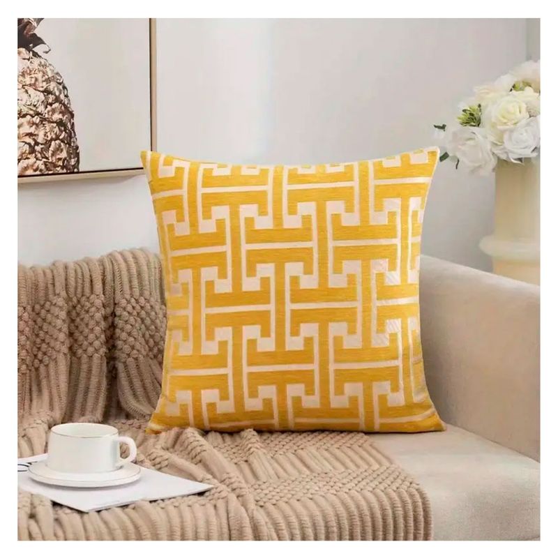 GENERICO - FUNDA PARA COJIN CHENILLE ESTILO ELEGANTE AMARILLO