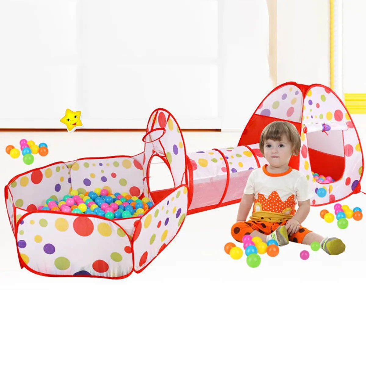 CRUSEC - Miniparque Infantil Túnel de Gateo y Piscina de Pelotas Rojo