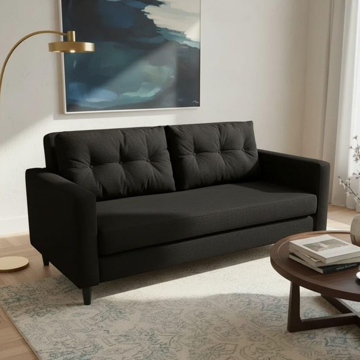 FLOBAL - Sofá 3 Cuerpos Paris - Negro Repelente a Líquidos