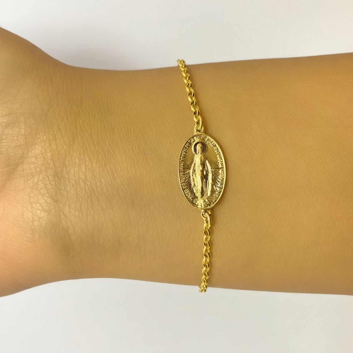 COGGIOLA - Pulsera Cadena Eslabón Virgen De Los Rayos Enchapado Oro 18K