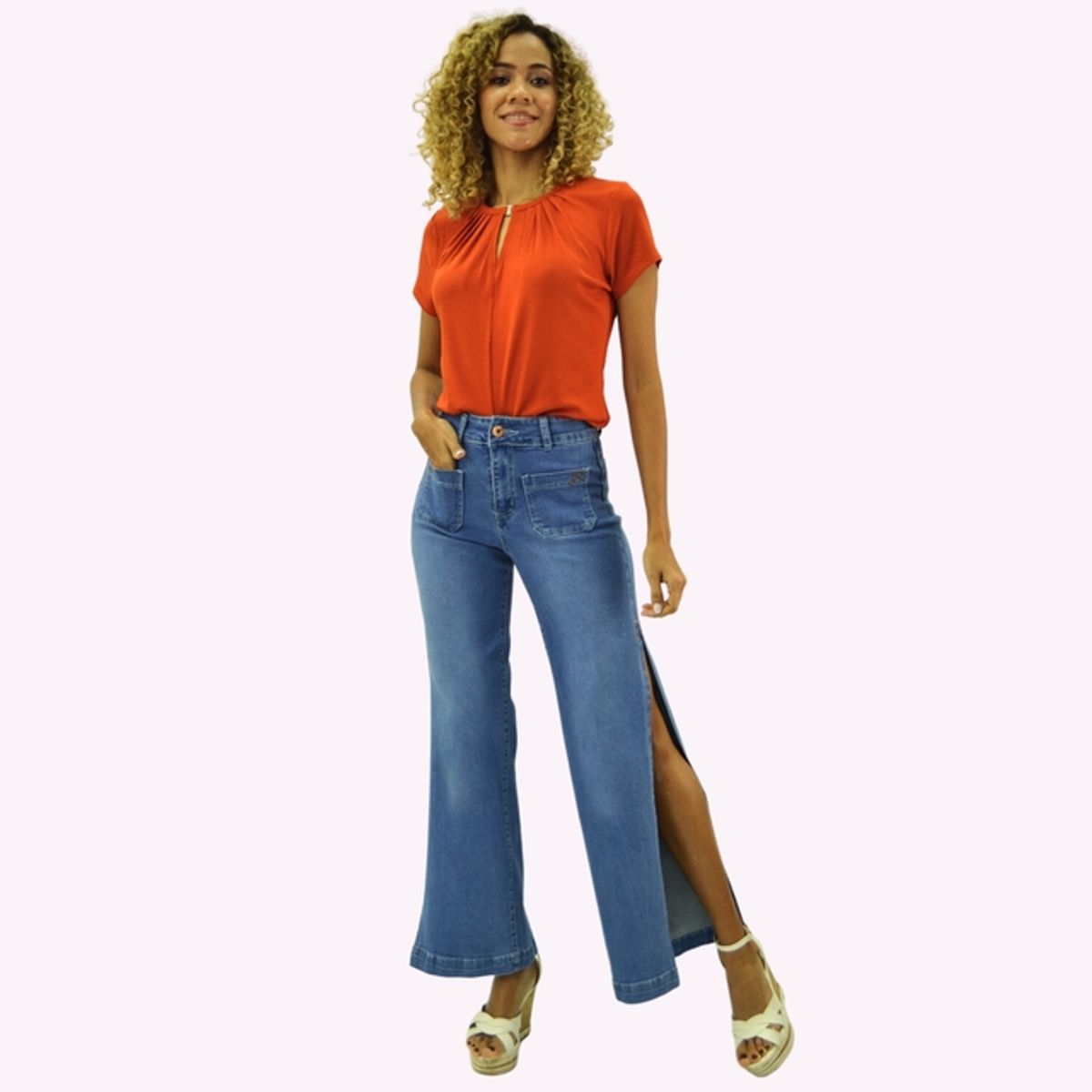 TENTATION - Jeans Palazzo Abertura Costado Azul