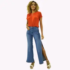 TENTATION - Jeans Palazzo Abertura Costado Azul