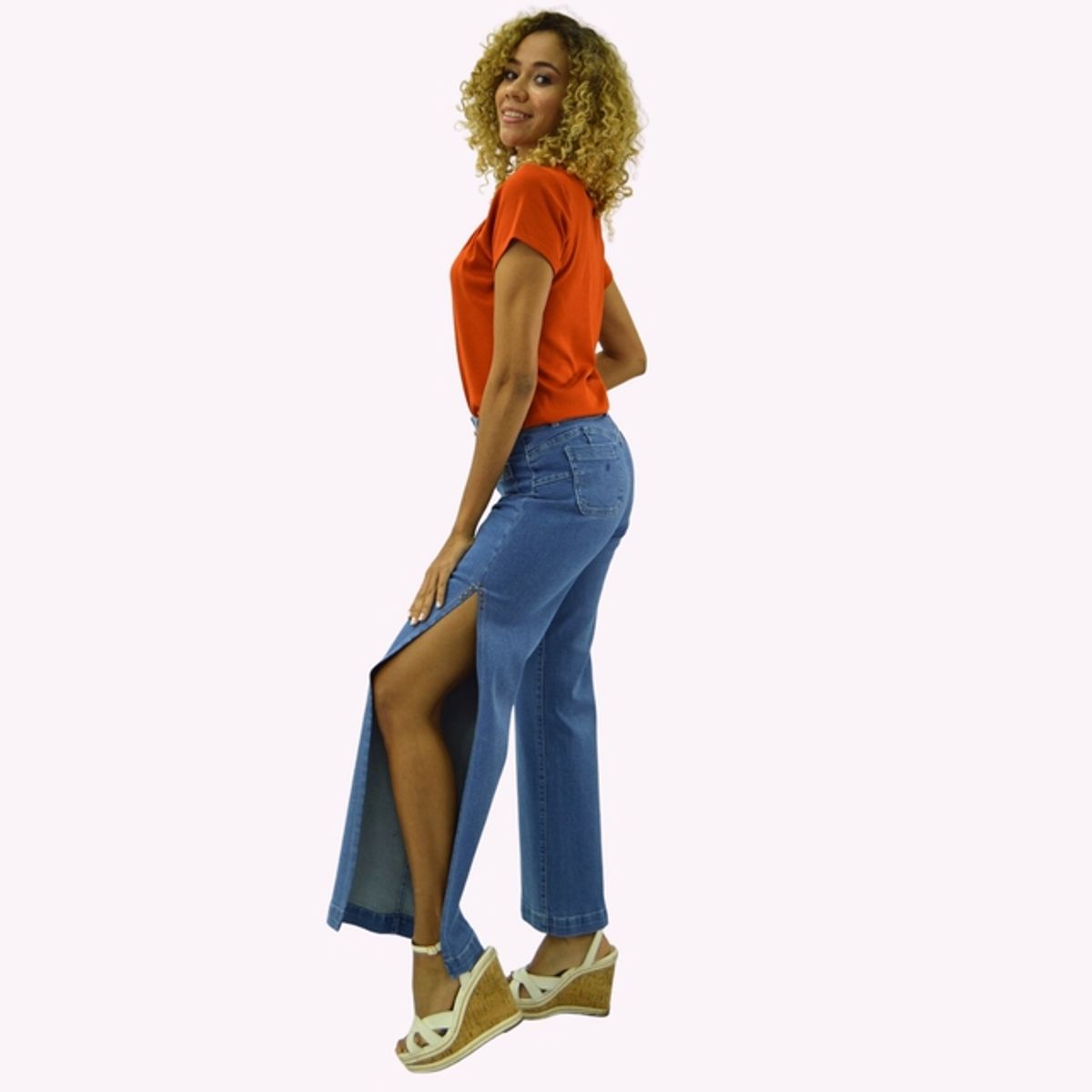 TENTATION - Jeans Palazzo Abertura Costado Azul