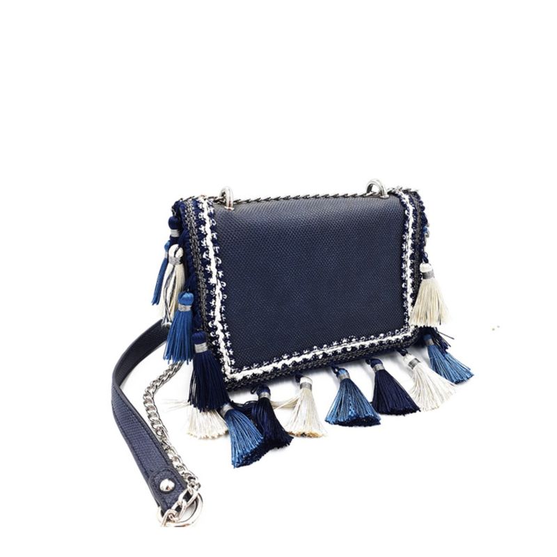 VANE COLLECTION - Cartera mujer jeans flecos colgante cadena
