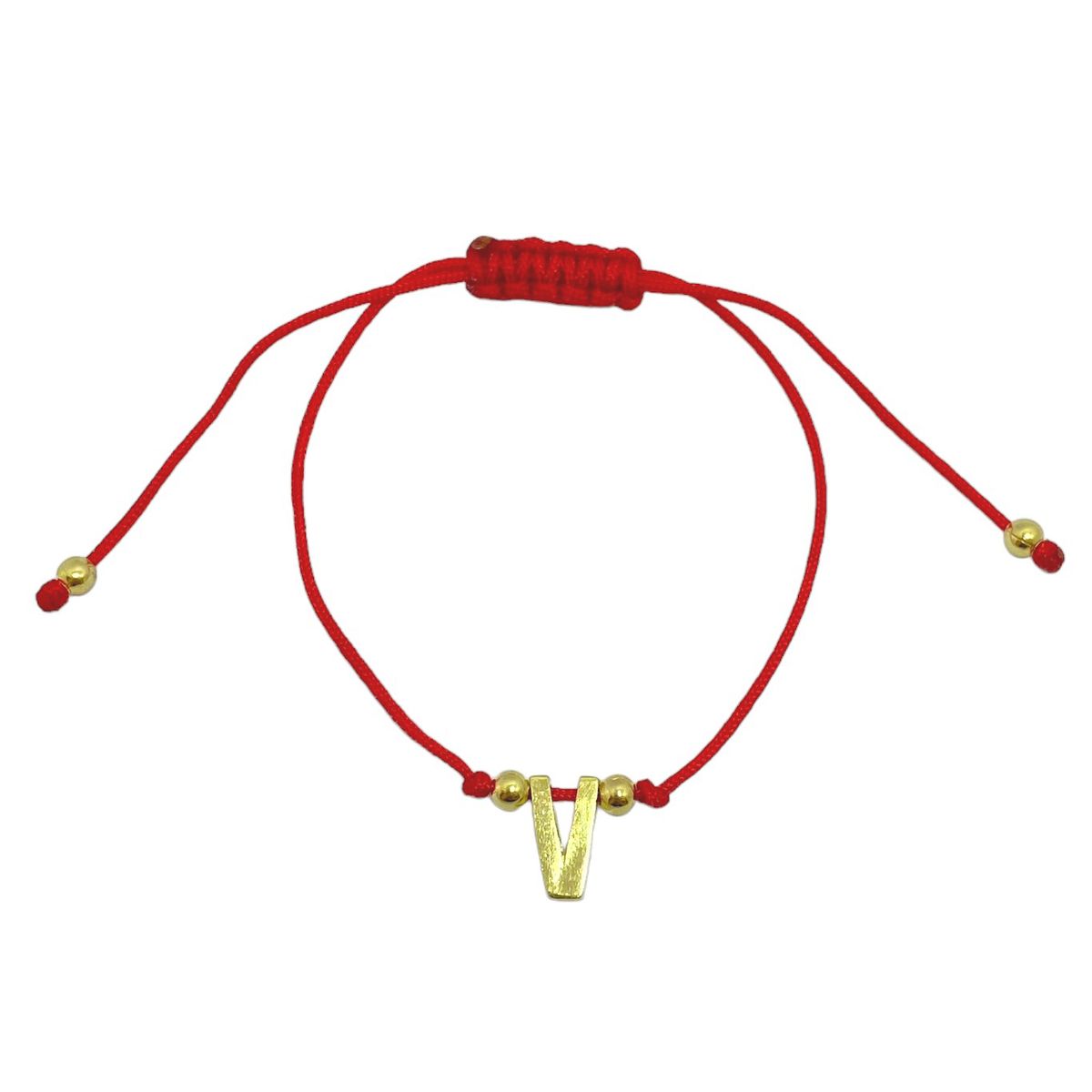 COGGIOLA - Pulsera Letra V Cordón Rojo Enchapado Oro 18K