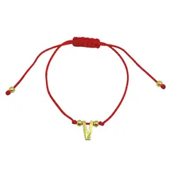 ANDREA COGGIOLA JOYAS - Pulsera Letra V Cordón Rojo Enchapado Oro 18K