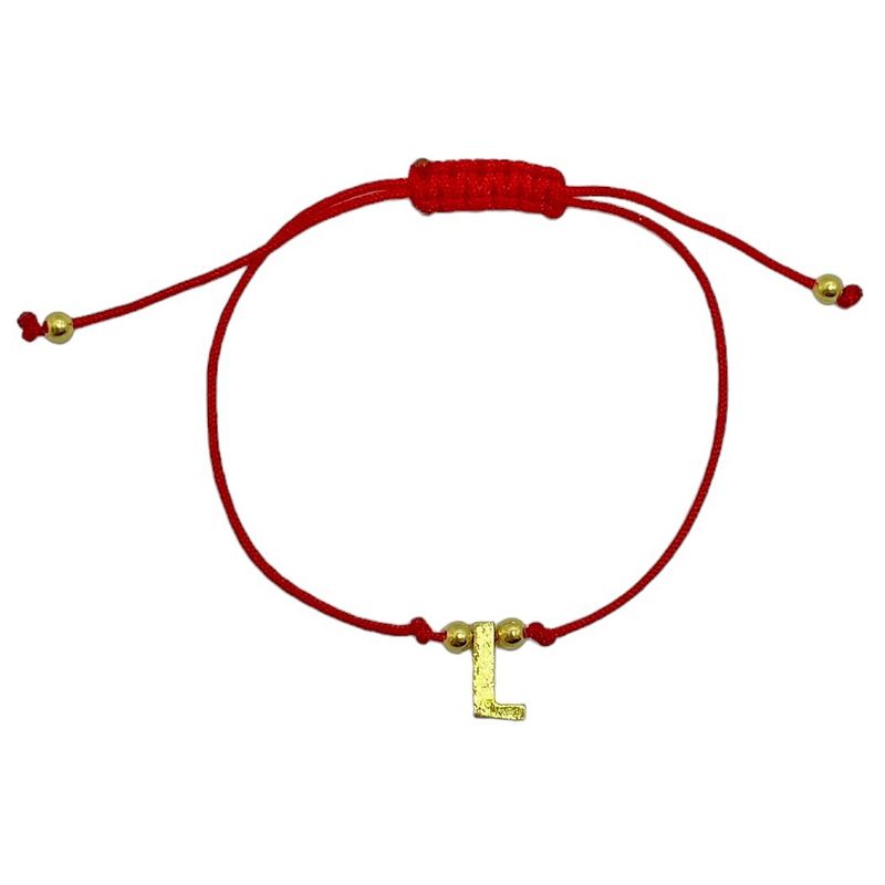 ANDREA COGGIOLA JOYAS - Pulsera Letra L Cordón Rojo Enchapado Oro 18K