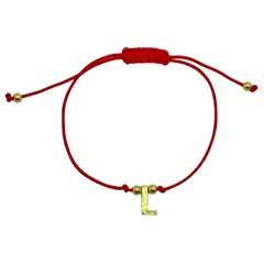 ANDREA COGGIOLA JOYAS - Pulsera Letra L Cordón Rojo Enchapado Oro 18K