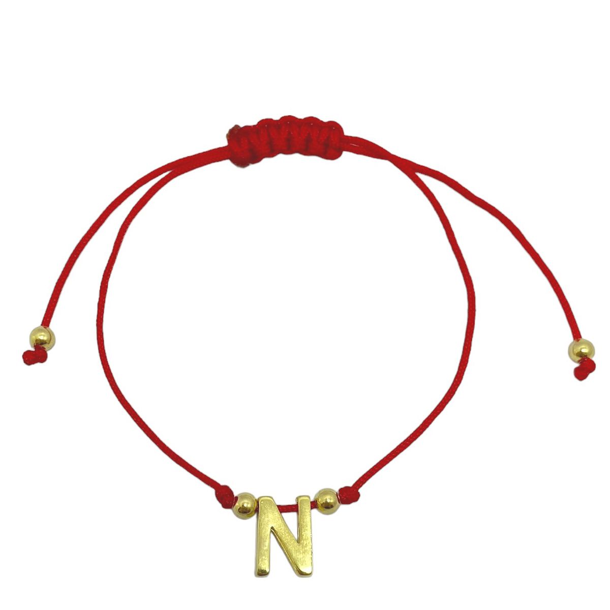 COGGIOLA - Pulsera Letra N Cordón Rojo Enchapado Oro 18K