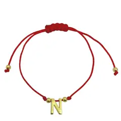 COGGIOLA - Pulsera Letra N Cordón Rojo Enchapado Oro 18K