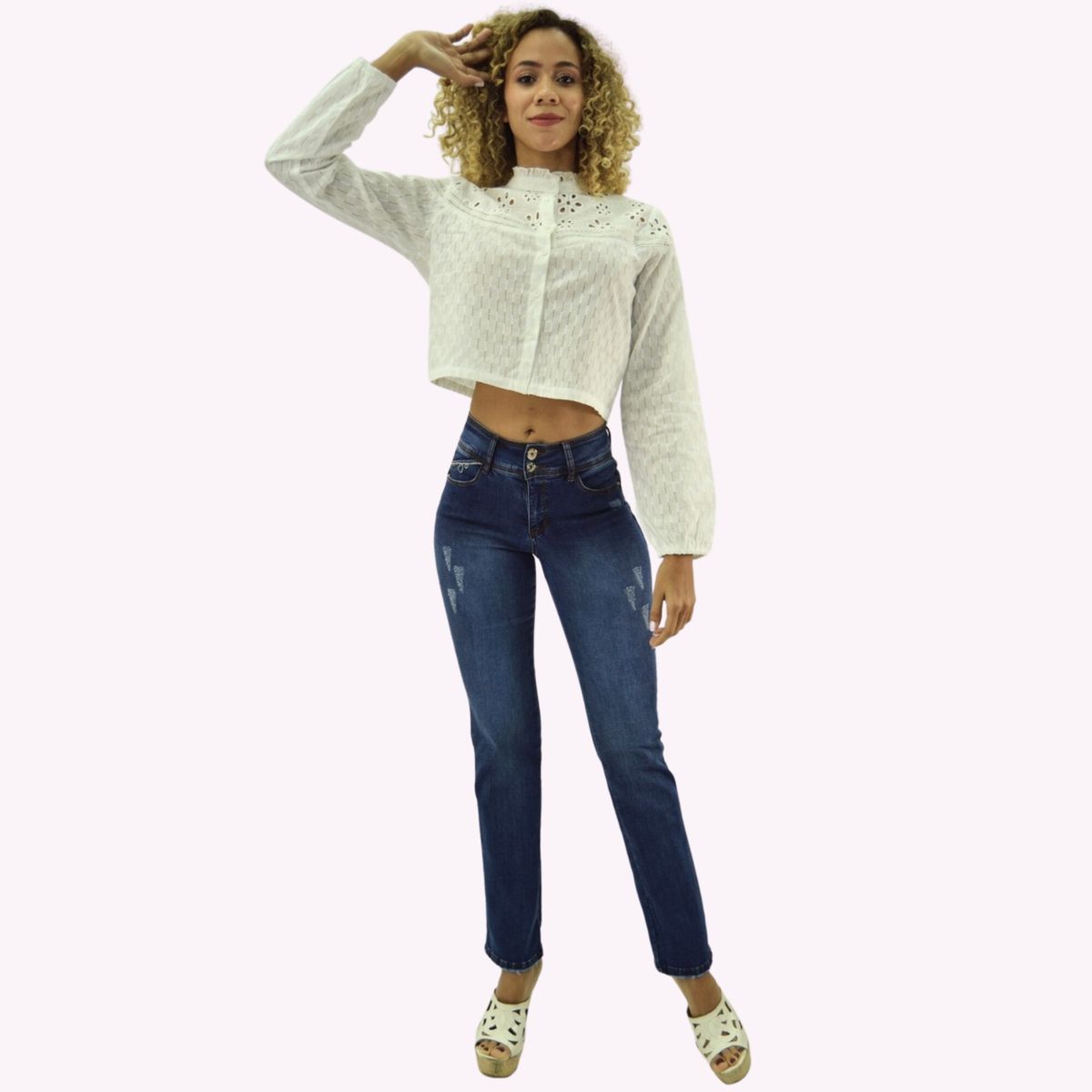 TENTATION - Jeans Recto T.A.  Push Up Azul