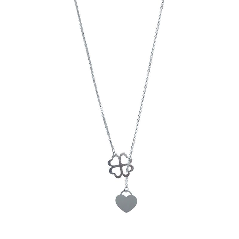ANDREA COGGIOLA JOYAS - Collar Alicia Corazón Trébol Regulable Plata Fina 925