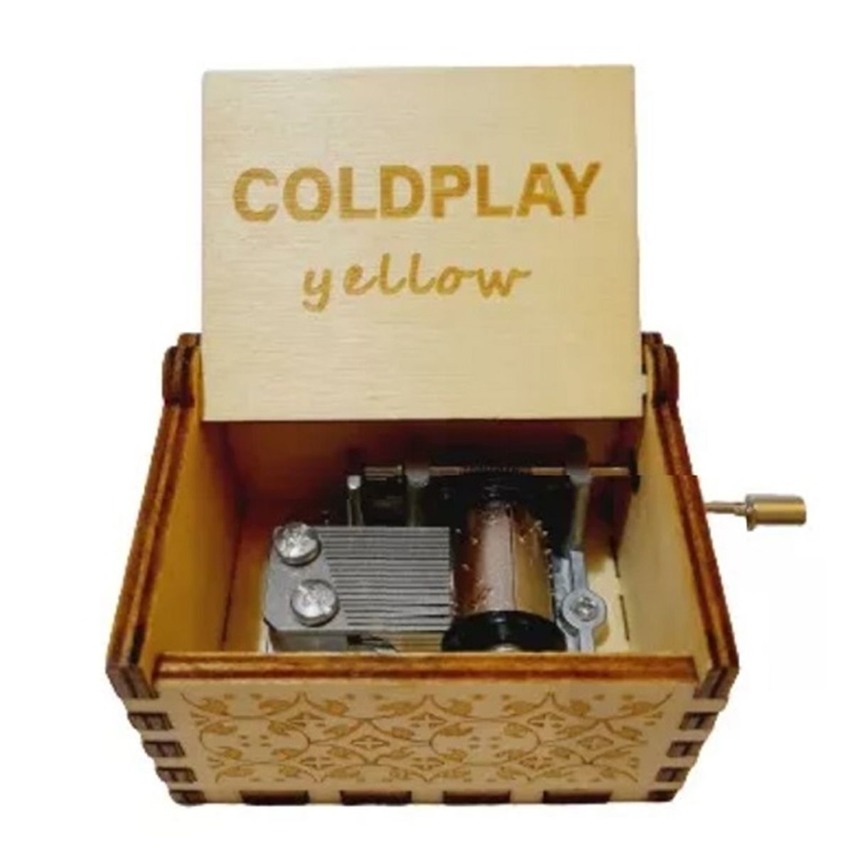 GENERICO - CAJA MUSICAL DE MADERA CON MANIVELA COLDPLAY YELLOW