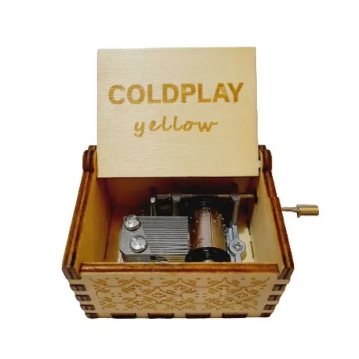GENERICO - CAJA MUSICAL DE MADERA CON MANIVELA COLDPLAY YELLOW