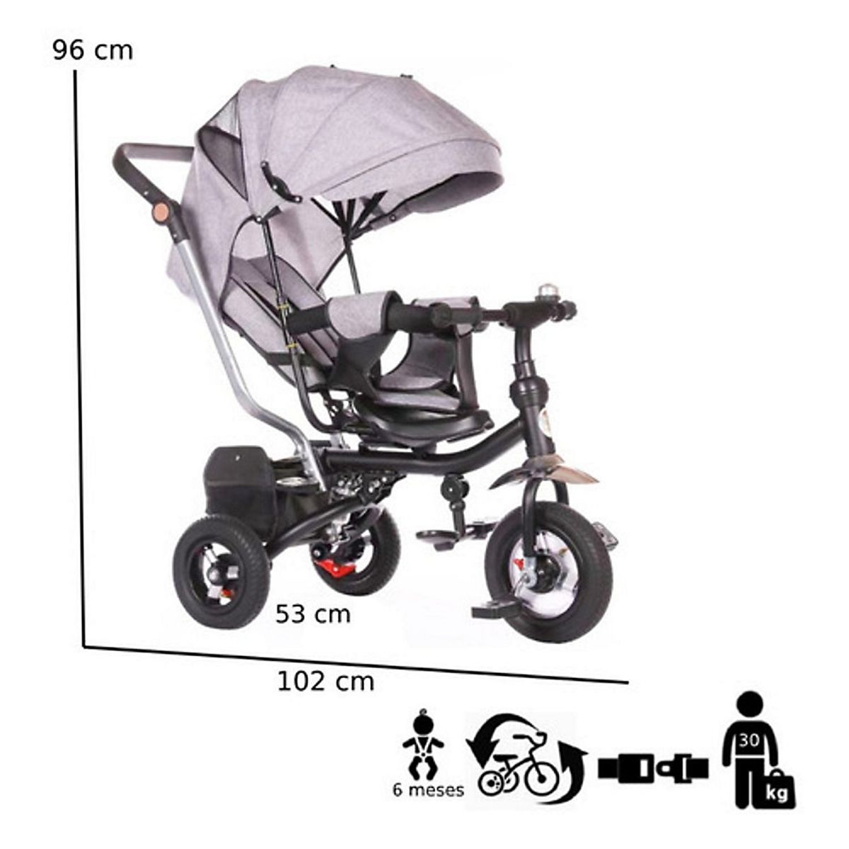 KIDSCOOL - TRICICLO COCHE PRIME MULTIFUNCION GRIS - TX-012-GR
