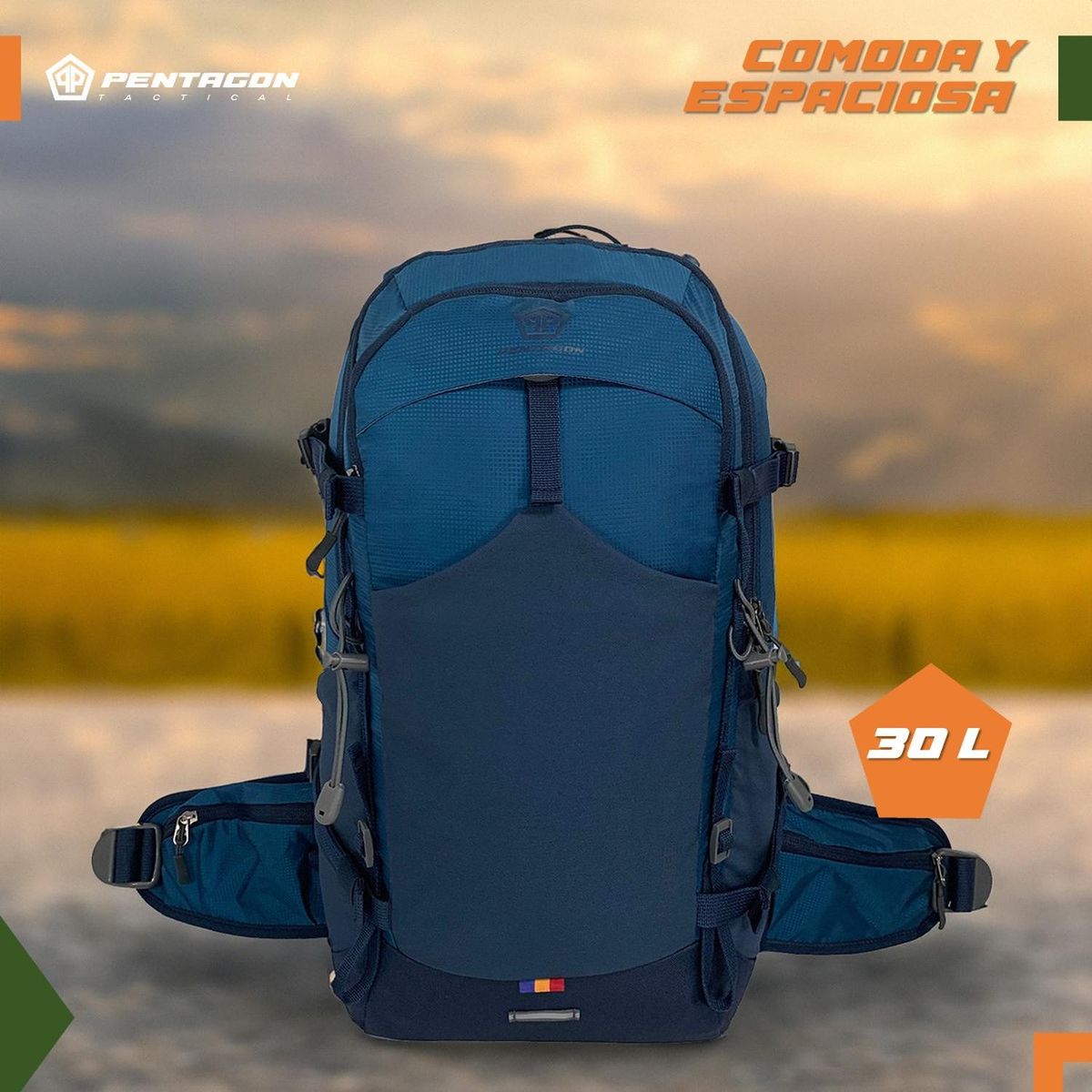 PENTAGON - Mochila Trekking Outdoor Camping Pentagon 30 lt Impermeable - Azul