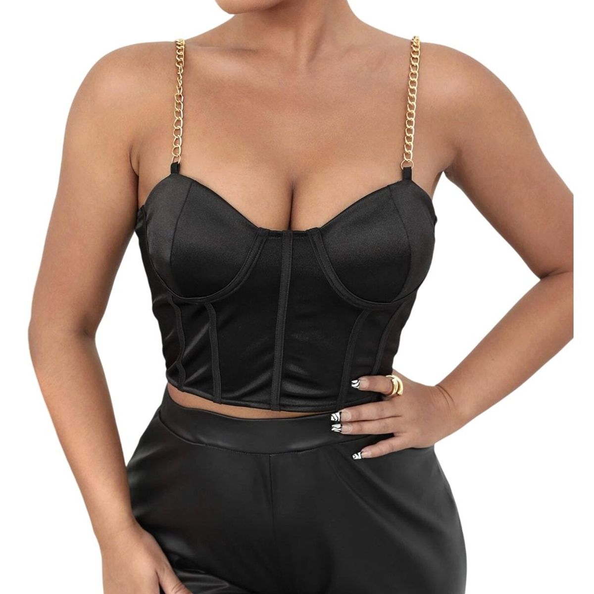 GARSIL - Lindo Crop Top Con Tirantes Y Cadenas - Blusa Tipo Seda