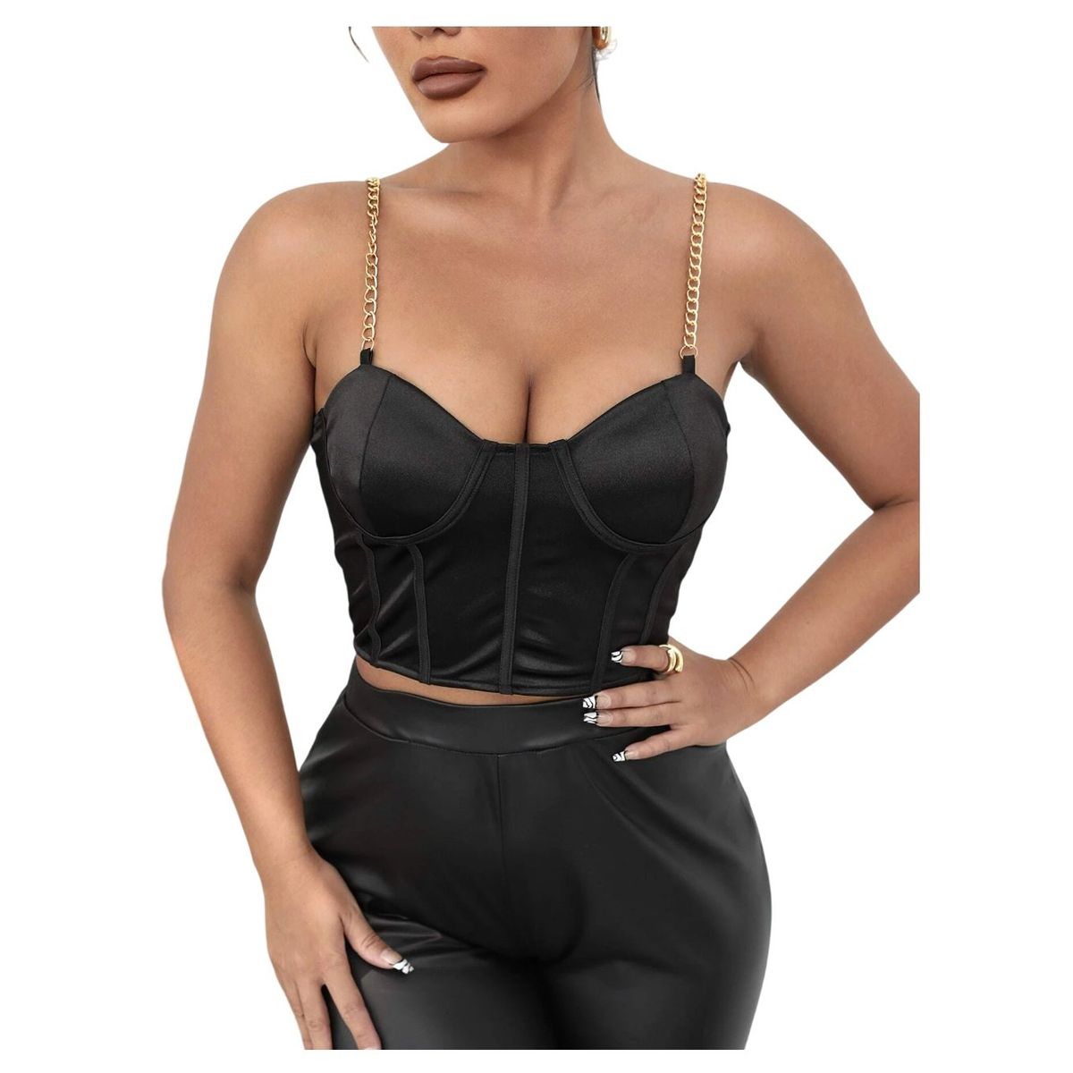 GARSIL - Lindo Crop Top Con Tirantes Y Cadenas - Blusa Tipo Seda