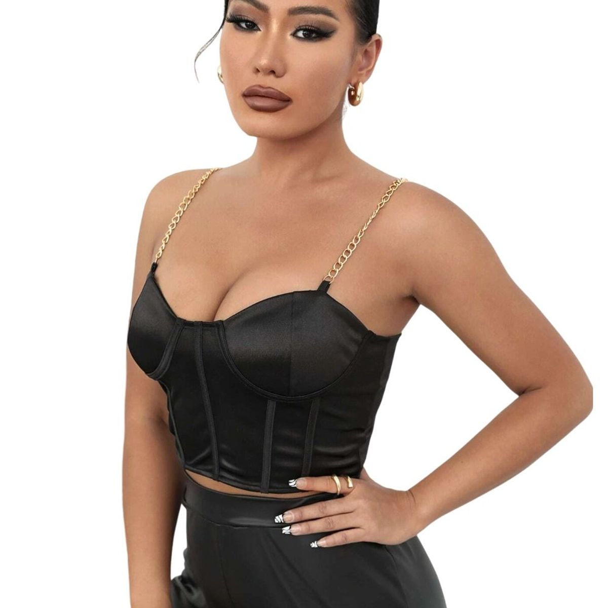 GARSIL - Lindo Crop Top Con Tirantes Y Cadenas - Blusa Tipo Seda